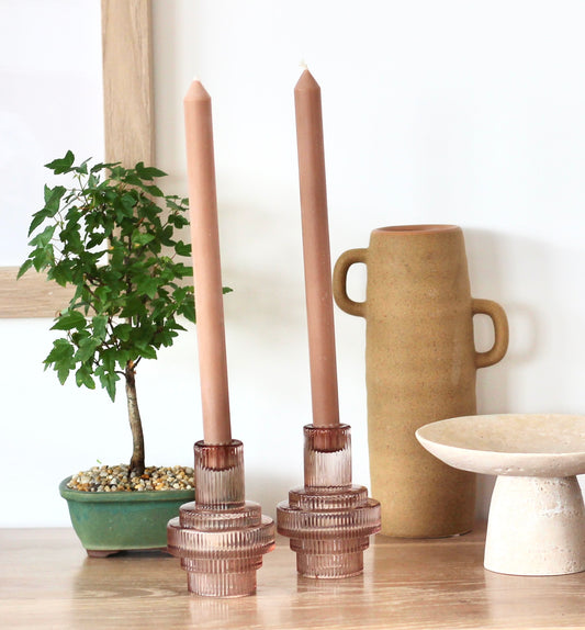 Glass Candle Holders - Pink