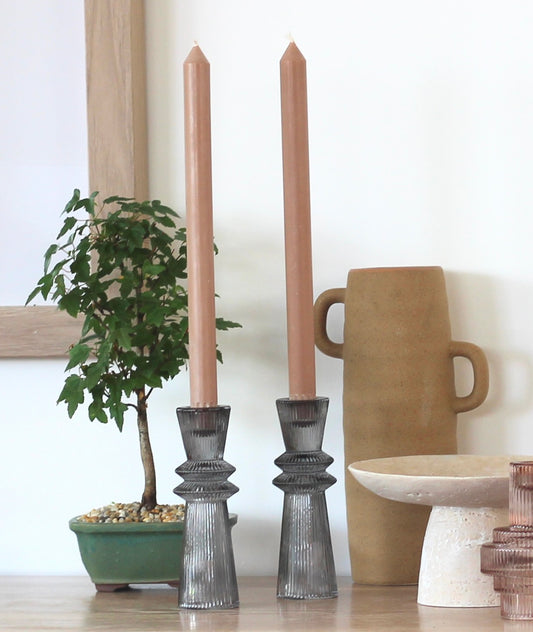 Glass Candle Holders - Grey