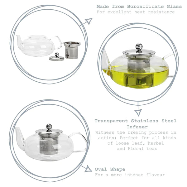 800ml Clear Glass Teapot with Stainless Steel Infuser