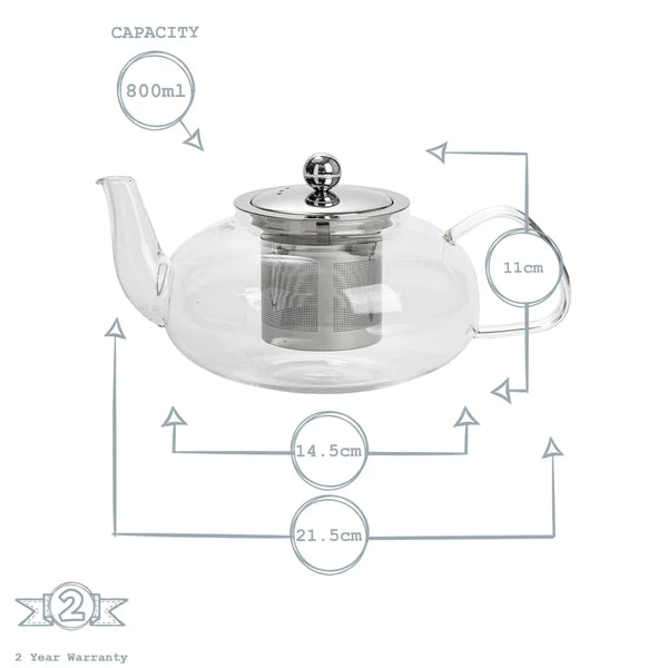 800ml Clear Glass Teapot with Stainless Steel Infuser